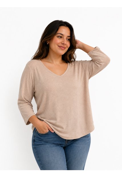 Camiseta Para Mujer. Manga 3/4 Beige Marca L&H Ref. 1F609195