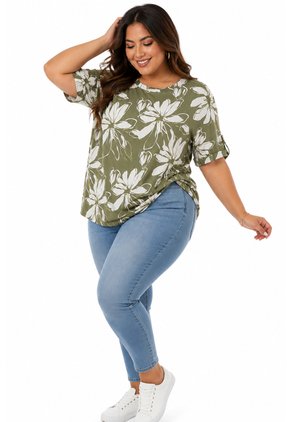 Camiseta Para Mujer. Manga 3/4 Verde Marca L&H Ref. 1F609187