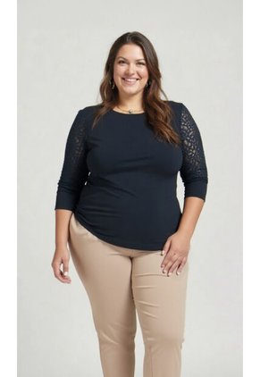 Camiseta Para Mujer. Manga 3/4 Negro Marca L&H