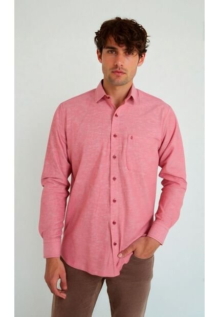 Guayabera Para Hombre Manga Larga Rojo Marca L&H