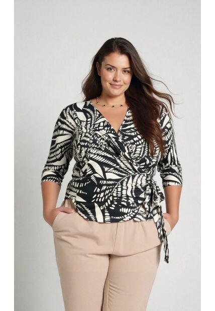 Camiseta Para Mujer. Manga 3/4 Negro Marca L&H