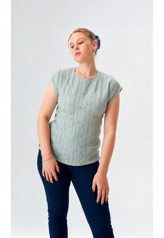 Blusa Para Mujer Manga Corta Verde Marca L&H Ref. 1F412686 L&H