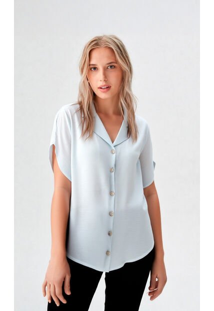 Blusa Para Mujer Manga Corta Azul Marca L&H Ref. 5P412257
