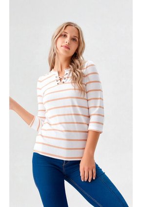 Camiseta Para Mujer Manga 3/4 Beige Marca L&H