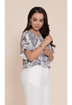 Blusa Para Mujer Manga Corta Azul Marca L&H Ref. 1F421001