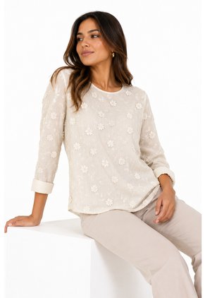 Blusa Para Mujer Manga 3/4 Beige Marca L&H Ref. 1F412746