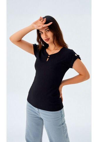 Camiseta Para Mujer Manga Corta Negro Marca L&H L&H