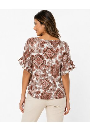 Blusa Para Mujer Manga Corta Terracota Marca L&H Ref. 1F421001