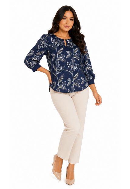 Blusa Para Mujer Manga 3/4 Azul Marca L&H Ref. 1F412741