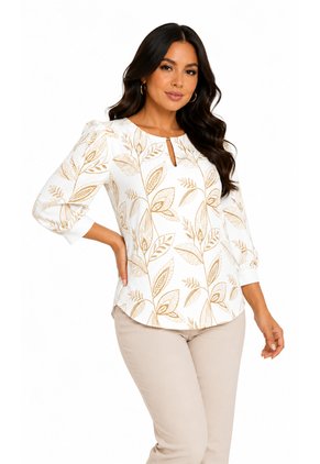 Blusa Para Mujer Manga 3/4 Blanco Marca L&H Ref. 1F412741