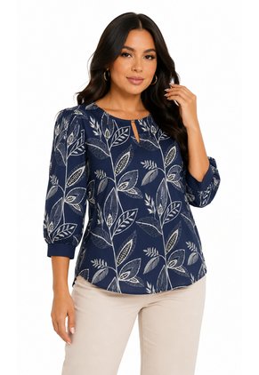 Blusa Para Mujer Manga 3/4 Azul Marca L&H Ref. 1F412741