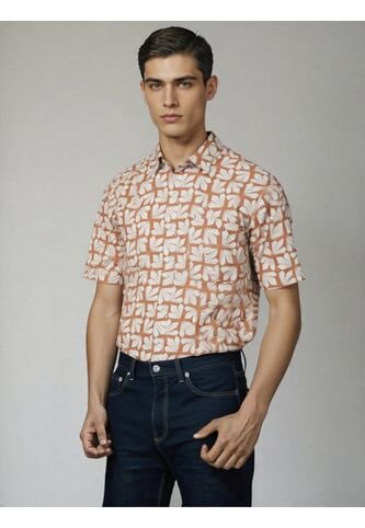 Camisa Para Hombre Manga Corta Terracota Marca L&H L&H