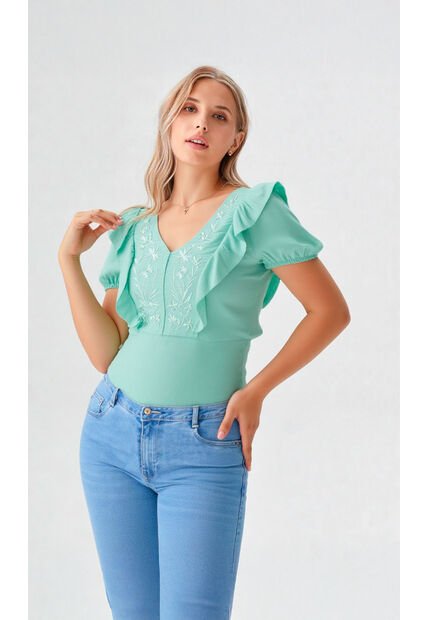 Blusa Para Mujer Manga Corta Verde Marca L&H Ref. 1F412667