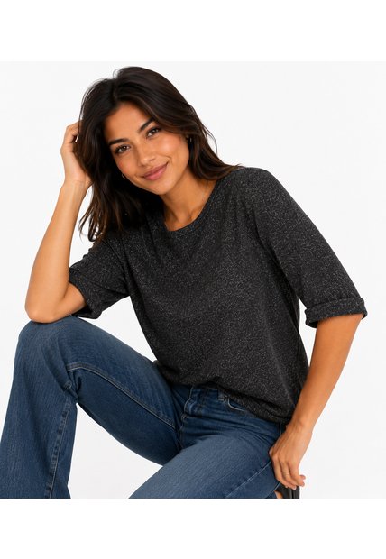 Camiseta Para Mujer Manga 3/4 Negro Marca L&H Ref. 1F409577