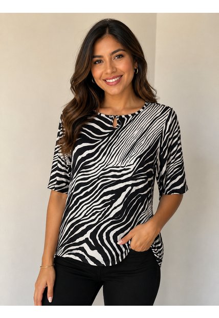 Camiseta Para Mujer Manga 3/4 Negro Marca L&H Ref. 1F409569