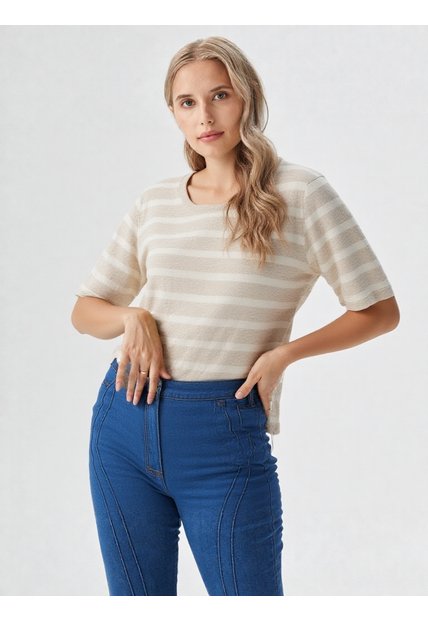 Camiseta Para Mujer Manga Corta Beige Marca L&H Ref. 1F409565