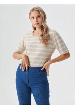 Camiseta Para Mujer Manga Corta Beige Marca L&H Ref. 1F409565