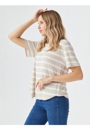 Camiseta Para Mujer Manga Corta Beige Marca L&H Ref. 1F409565