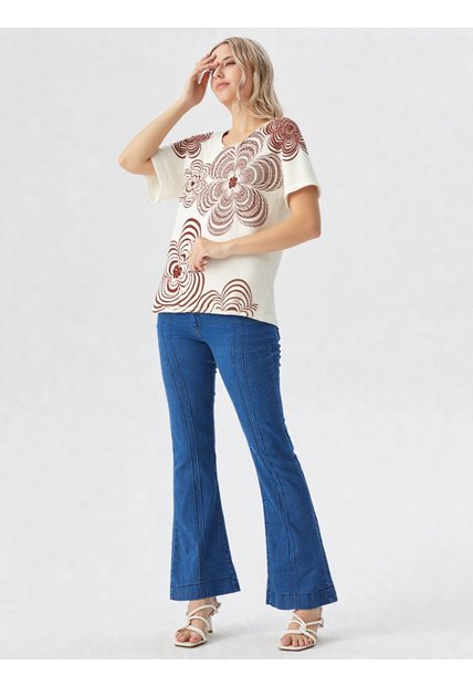Camiseta Para Mujer Manga Corta Beige Marca L&H Ref. 1F409505