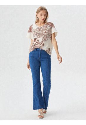Camiseta Para Mujer Manga Corta Beige Marca L&H Ref. 1F409505