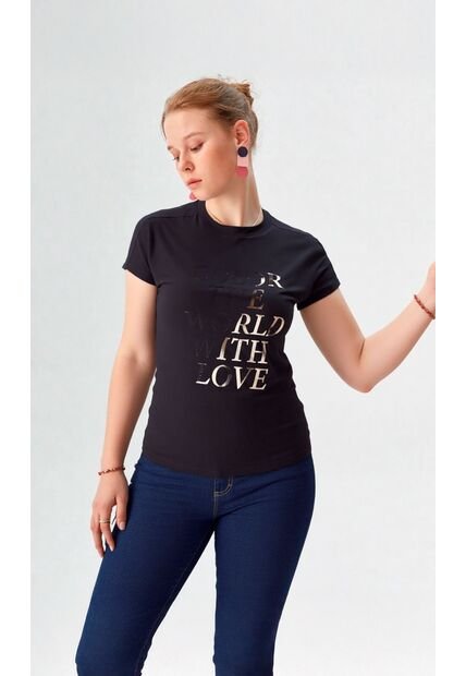 Camiseta Para Mujer Manga Corta Negro Marca L&H Ref. 7S409048