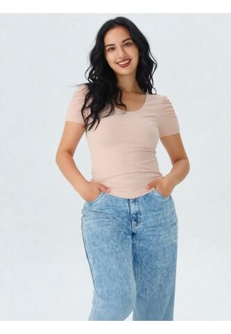 Camiseta Para Mujer Manga Corta Beige Marca L&H L&H