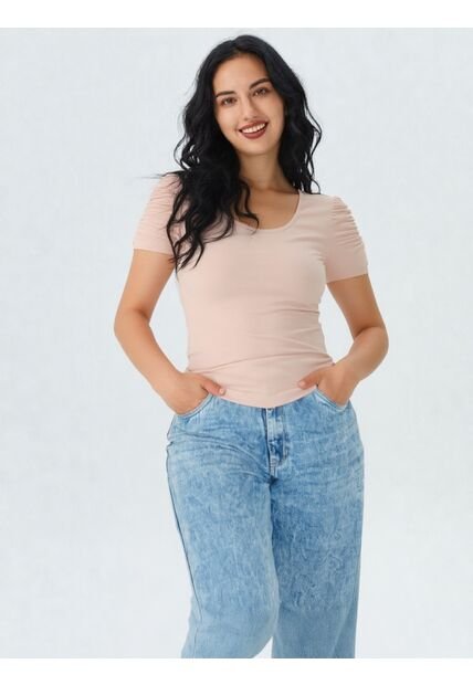 Camiseta Para Mujer Manga Corta Beige Marca L&H