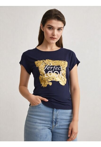 Camiseta Para Mujer Manga Corta Azul Marca L&H