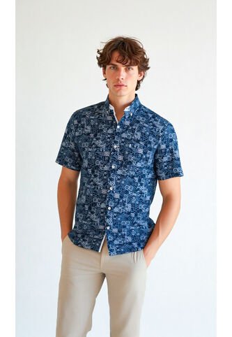 Camisa Para Hombre Manga Corta Azul Marca L&H L&H