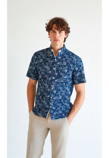 Camisa Para Hombre Manga Corta Azul Marca L&H