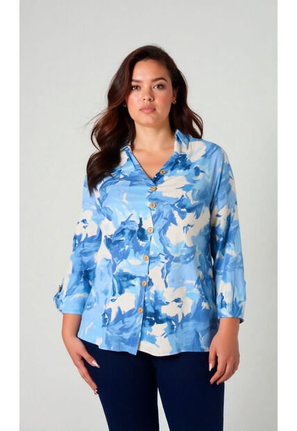Blusa Para Mujer. Manga 3/4 Azul Marca L&H