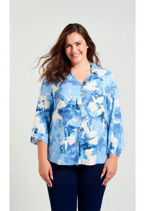 Blusa Para Mujer. Manga 3/4 Azul Marca L&H