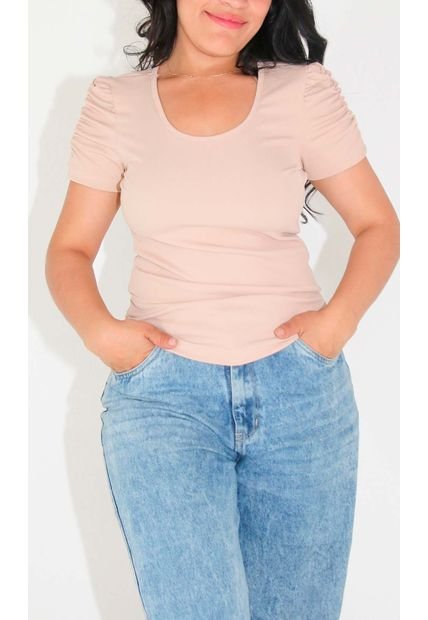 Camiseta Para Mujer Manga Corta Beige Marca L&H