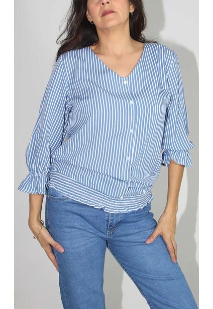 Blusa Para Mujer Manga 3/4 Azul Indigo Marca L&H