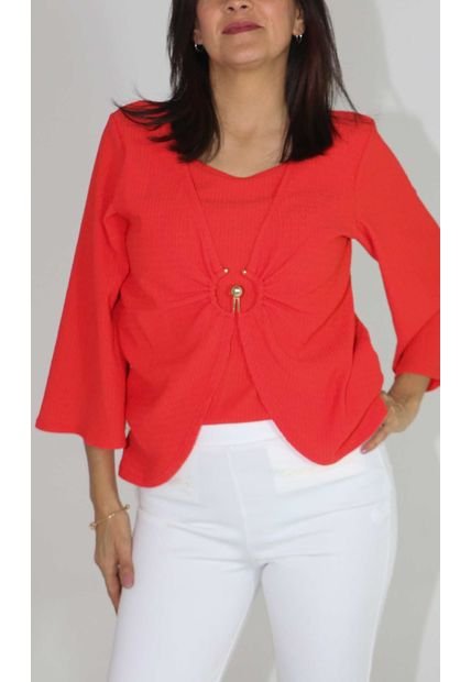 Blusa Para Mujer Manga 3/4 Rojo Marca L&H