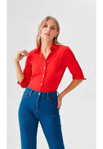Blusa Para Mujer Manga 3/4 Rojo Marca L&H L&H