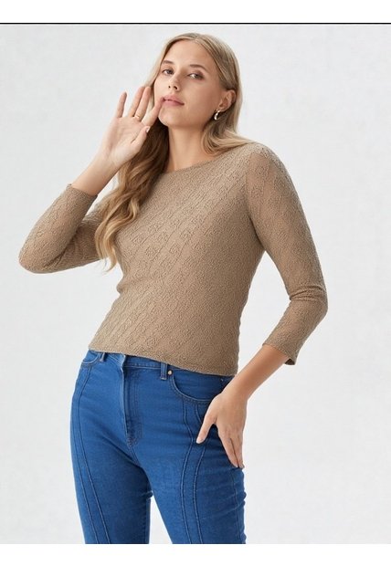 Camiseta Para Mujer Manga Larga Beige Marca L&H Ref. 1F409544