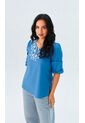 Blusa Para Mujer Manga 3/4 Azul Marca L&H Ref. 1F412694 de L&H