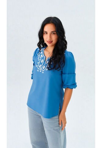 Blusa Para Mujer Manga 3/4 Azul Marca L&H Ref. 1F412694 L&H