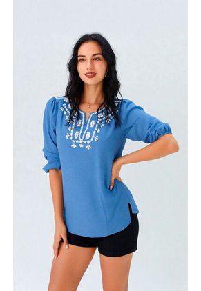 Blusa Para Mujer Manga 3/4 Azul Marca L&H Ref. 1F412694