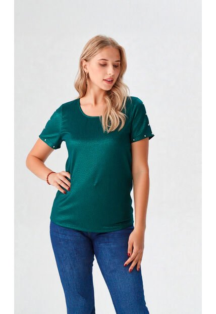 Camiseta Para Mujer Manga Corta Verde Marca L&H Ref. 1F409501