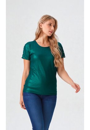 Camiseta Para Mujer Manga Corta Verde Marca L&H Ref. 1F409501