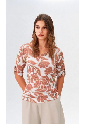 Camiseta Para Mujer Manga 3/4 Beige Marca L&H Ref. 1F409497