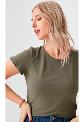 Camiseta Para Mujer Manga Corta Verde Aceituna Marca L&H Ref. 1F409504