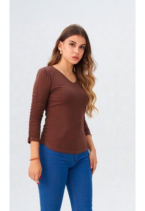 Camiseta Para Mujer Manga 3/4 Cafe Marca L&H Ref. 1F409516