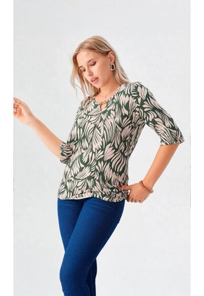 Camiseta Para Mujer Manga 3/4 Verde Marca L&H Ref. 1F409526