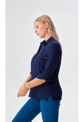 Blusa Para Mujer Manga 3/4 Azul Oscuro Marca L&H Ref. 1F412344