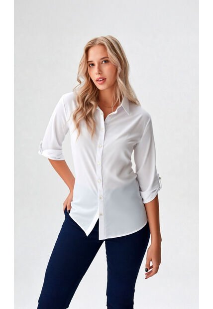 Blusa Para Mujer Manga 3/4 Blanco Marca L&H Ref. 1F412617