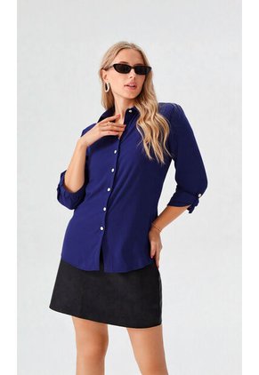 Blusa Para Mujer Manga 3/4 Azul Oscuro Marca L&H Ref. 1F412617