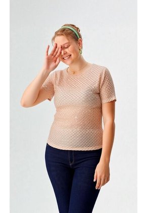 Camiseta Para Mujer Manga Corta Beige Marca L&H Ref. 2J409117